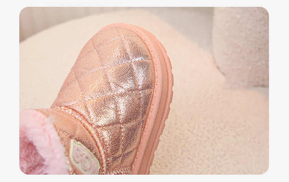 أحذية الثلوج أحذية الأطفال أحذية الشتاء الجلدية سميكة الشباب الفتيات أفخم المألوف لامعة أحذية الأطفال الدافئة للأطفال