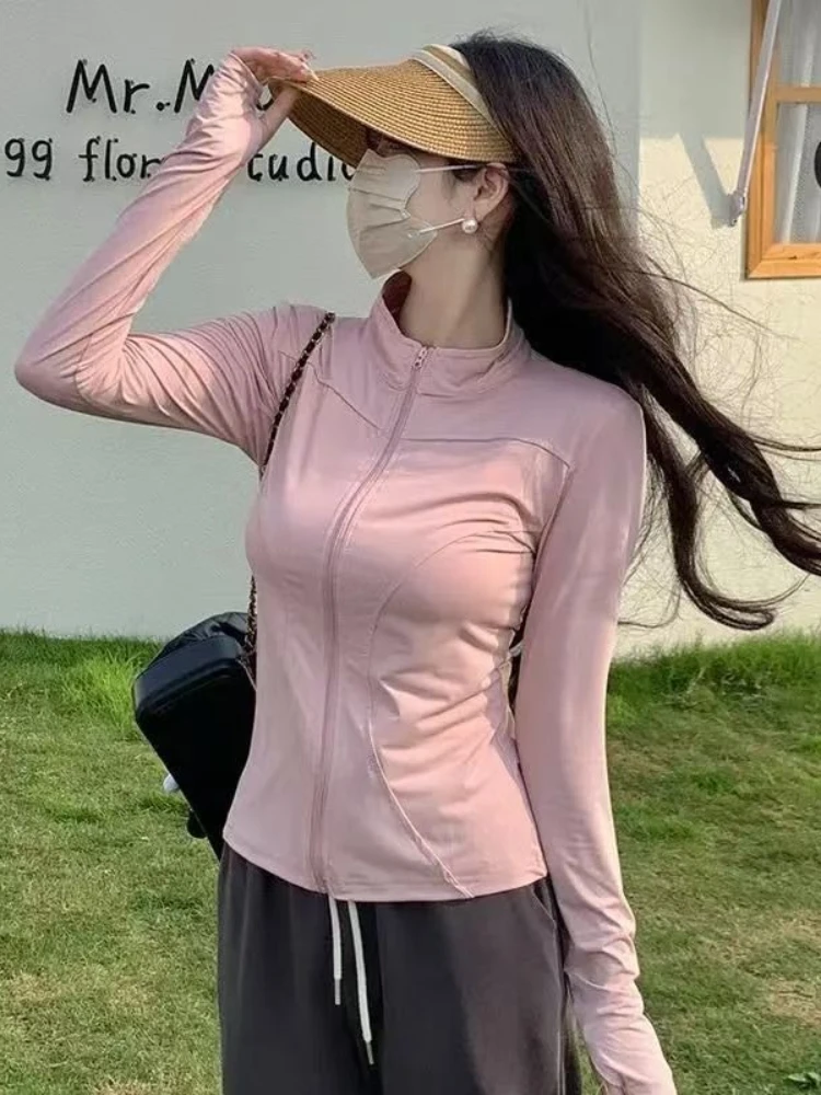 

Jackets Women Slim Sun-proof Streetwear Solid Summer Thin Breathable Casual Long Sleeve All-match Sunscreen Chic Outwear Mujer