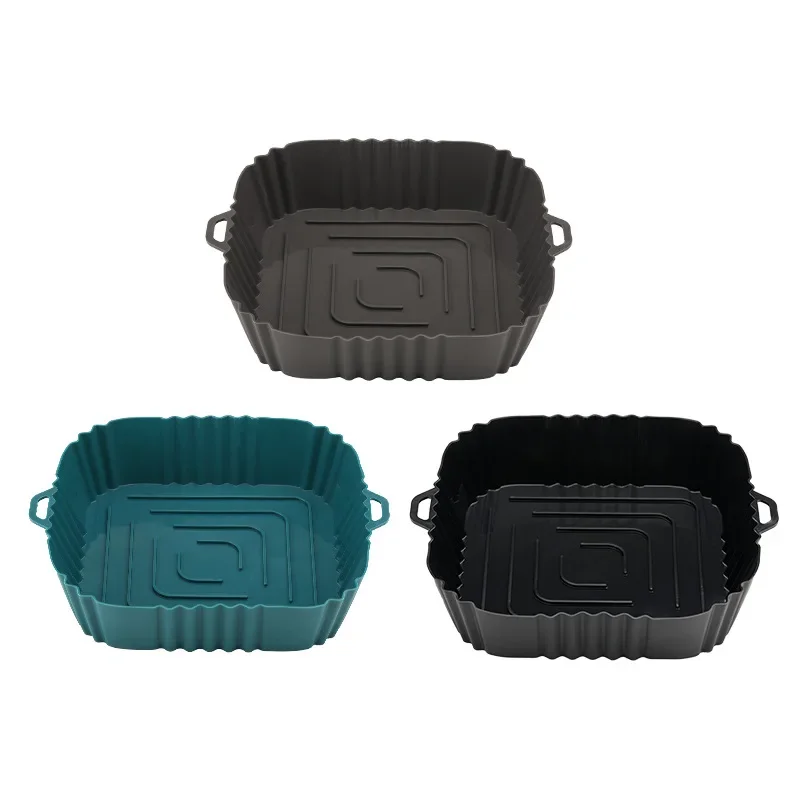 Cesta de silicona para freidora de aire, bandeja de revestimiento de molde para freidora de aire plegable reutilizable, cesta para pollo y Pizza frita, accesorios para horno y microondas