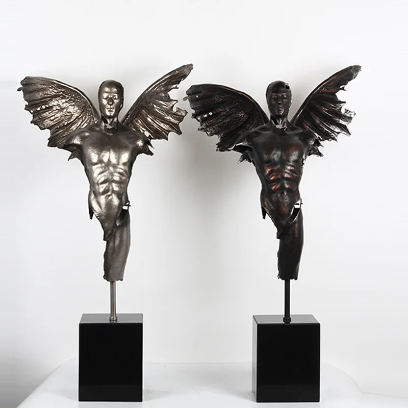 34Inch Broken Wing Angel Sculpture Zinc Alloy Statue Abstract character Art Crafts Home Ornamental Home Hotel Decor Ornamentals