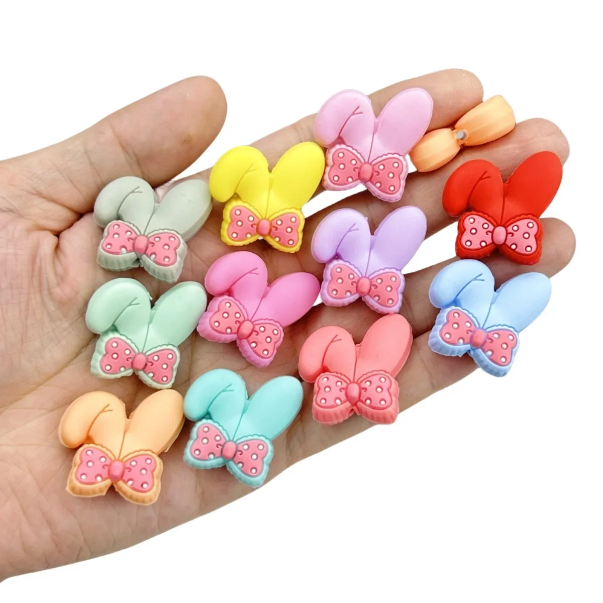 10PC Rabbit Ears Beads 11 Colors Teethe Baby DIY String Pen Bead Nipple Chains Jewelry Accessories Teethe Silicone Focal Beads