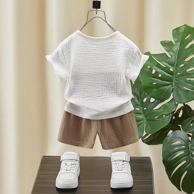 Somenie Unisex Kids Cotton Linen 2 Piece Outfit, Summer Soft Clothes Set for Toddler Boys Girls 18 Months Old