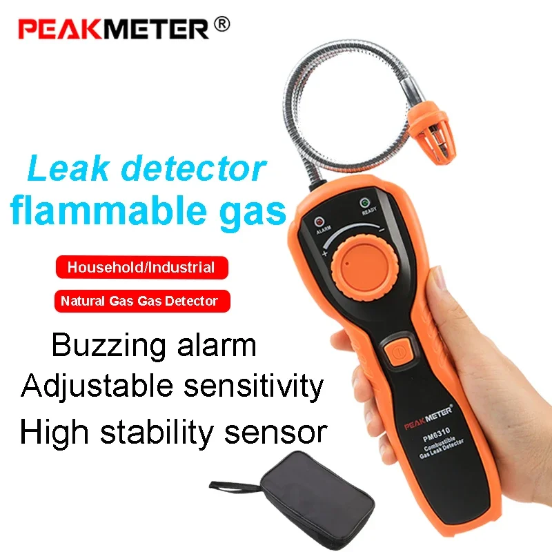 Combustible Gas Leak Detector PEAKMETER PM6310 - Flammable Gas Leakage Analyzer with Sound and Light Alarm