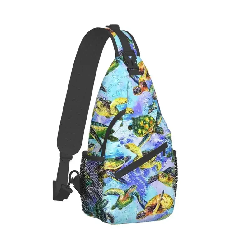 Colorful Turtles Sling Chest Bag Customized Ocean Animal Lover Shoulder Crossbody Backpack for Men Cycling Camping Daypack