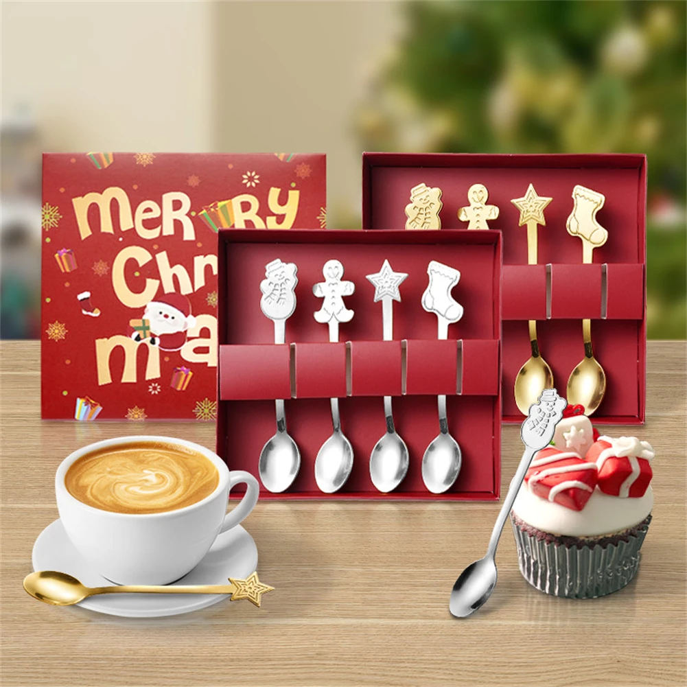 Coffee Dessert Spoons Christmas Spoons Elegant Serving Utensils Festive Design Spoons Practical Kitchen Tools For Coffee And Tea