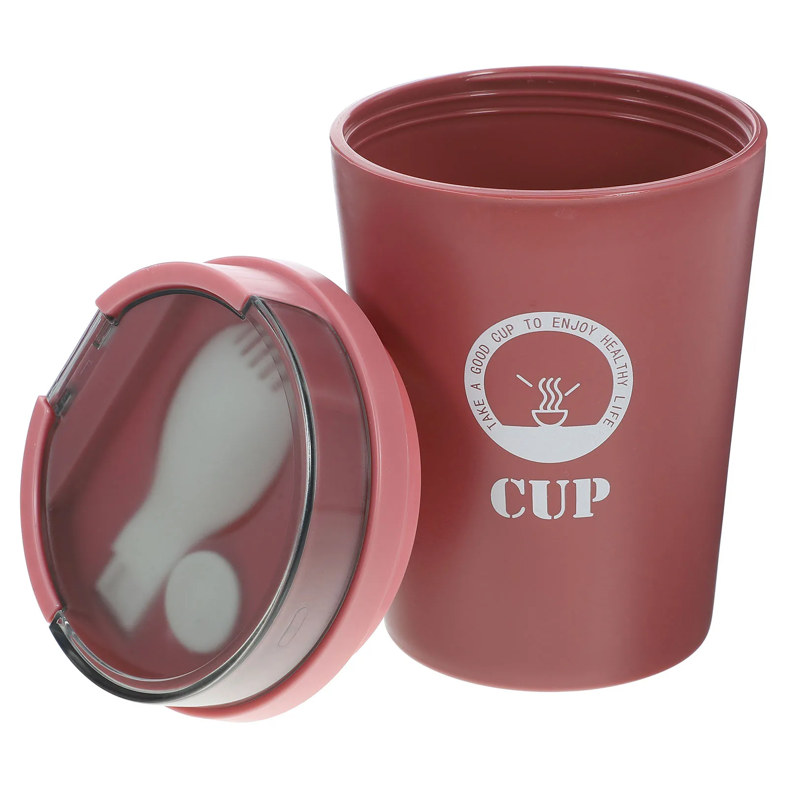 

450ML Sealed Soup Cup Microwaveable Plastic Container Leakproof Heat Resistant for Home Foldable Spoon Red Soup for Breakfast