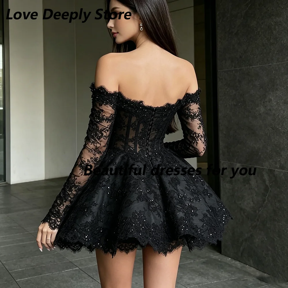 Black Lace Mini Cocktail Dresses for Woman Customized Sweetheart Neck 3/4 Sleeves Beading Luxury Prom Party Gowns 2026 image 5