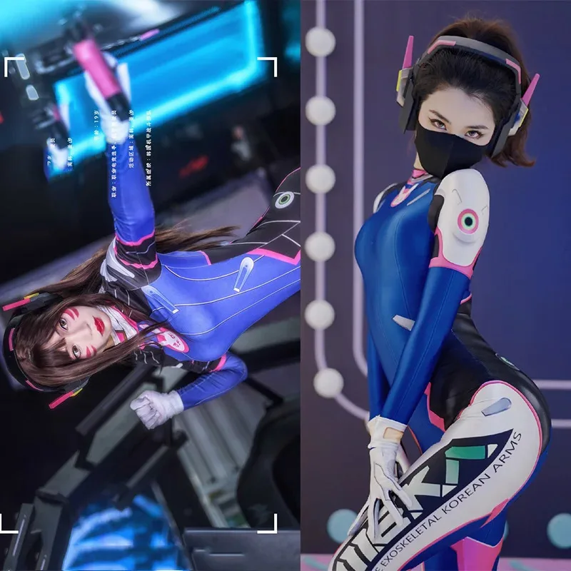 Disfraz de Cosplay de Dva para mujer, mono Sexy de juego Zenti, peluca, pistola, auriculares, traje completo, traje de fiesta de Halloween