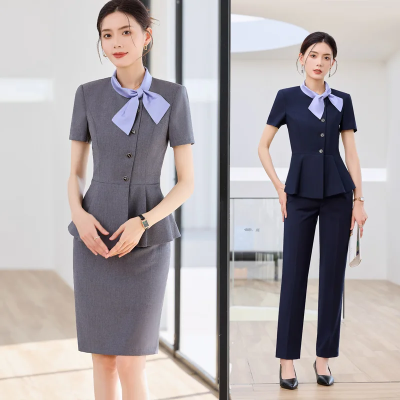 Women's Short-Sleeved Professional Suit2025New Summer Style Hotel Front Desk Manager and Flight Attendant Uniform Workwear