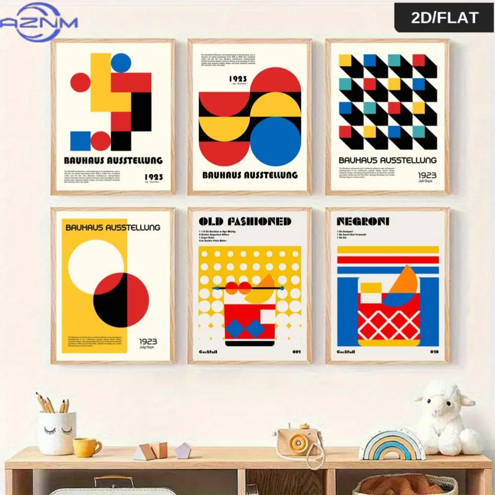 2D/FLAT 6pcs Frameless Abstract Art Canvas Set, Modern Minimalist Nordic Style Abstract Geometric Space Art Design Wall Decor, V view 3