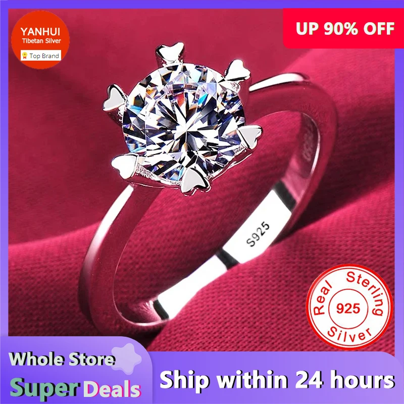 Anillo de plata 925 con incrustaciones de diamantes de circonita para mujer, accesorio de boda, joyería de regalo, garras de corazón, certificado