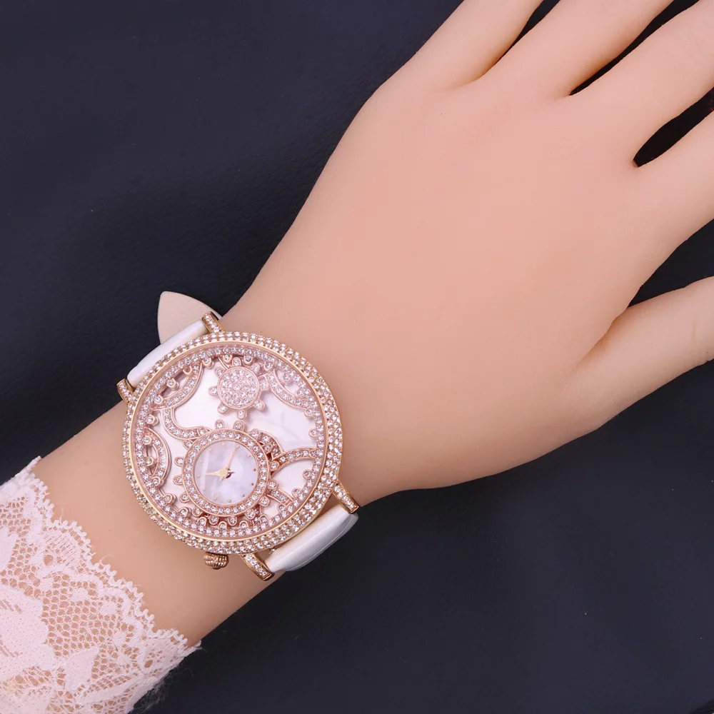 ¡Oferta! Davena-Reloj de cristal para mujer, pulsera de cuero, sin caja, para regalo