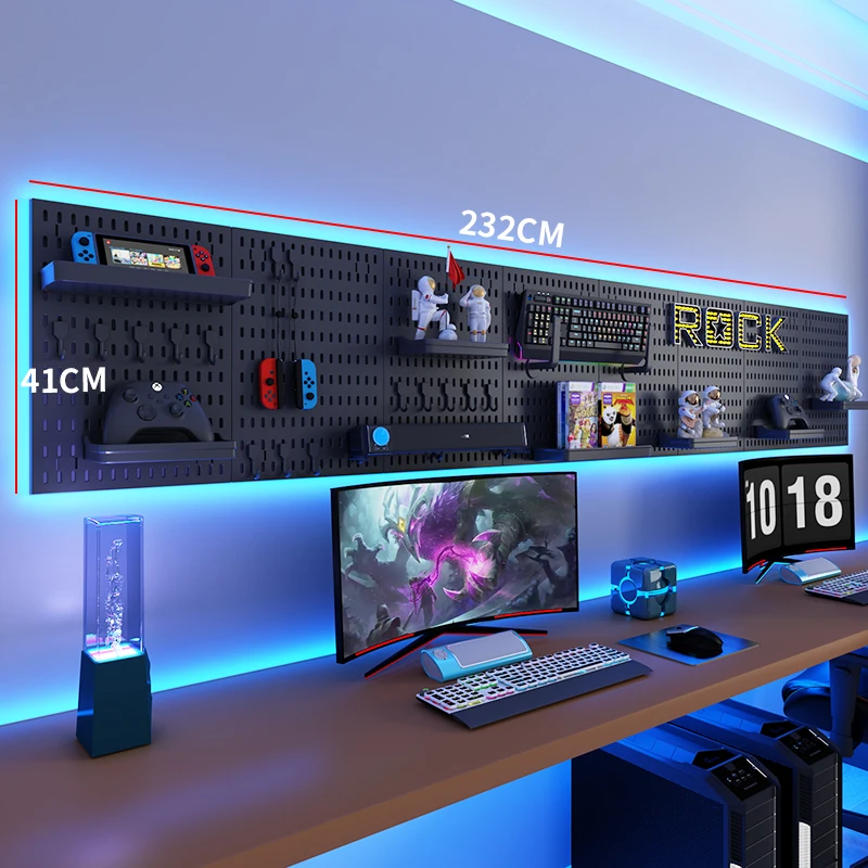 A DIY E-Sports Pegboard Decor with Plenty of Accessories, Ideal for Storing Keyboards, Mice, and Other Items