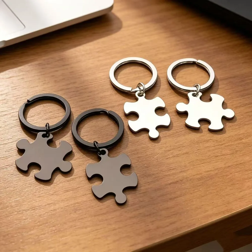 1 Paar personalisierte Puzzle-Schlüsselanhänger aus Edelstahl, kreativer Schlüsselanhänger, Schmuck für Bruder, Schwestern, Paare, Jahrestagsgeschenk – Detail 3