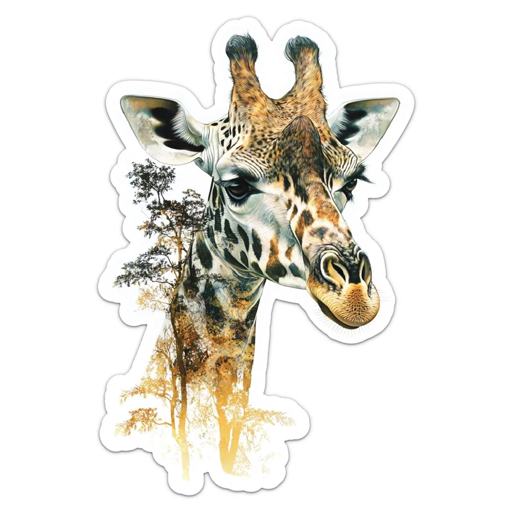 Double Exposure Giraffe Wild Animal Vinyl Sticker Self Adhesive Decorative Decal for Truck Window and Travel Case