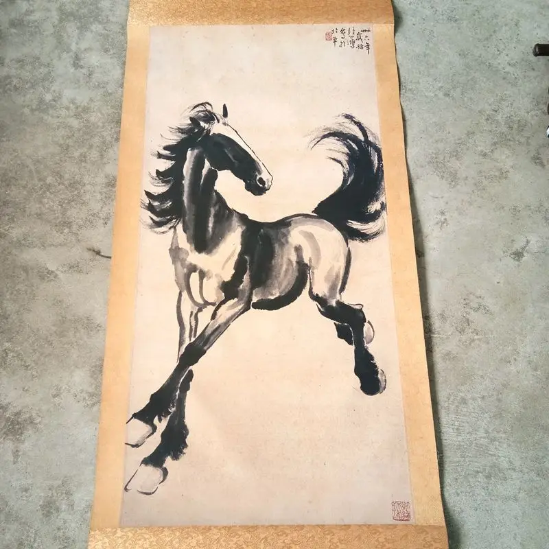 Antique Scroll Painting Old Xuan Paper High Imitation Antique Calligraphy and Painting Wholesale Xu Luhong [Running Horse] Paint