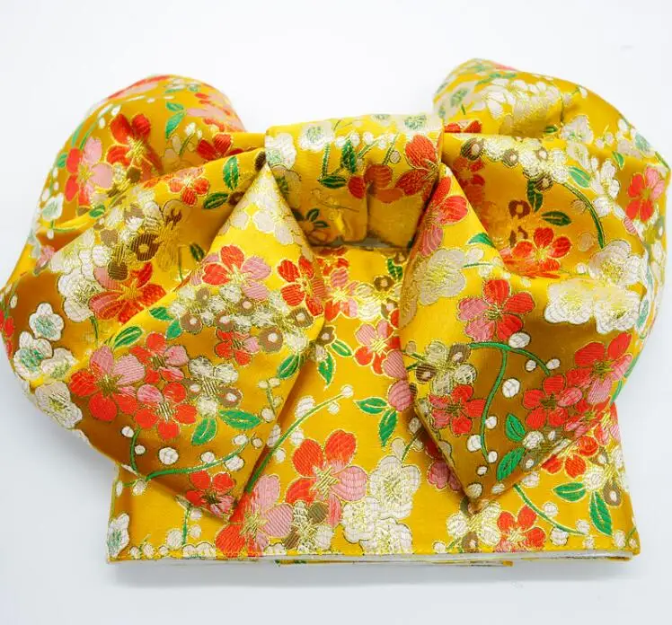 

Japanese Kimono Belt Women Bow Girdle Waistband Vintage Flower Tradition Gold Colour Jacquard