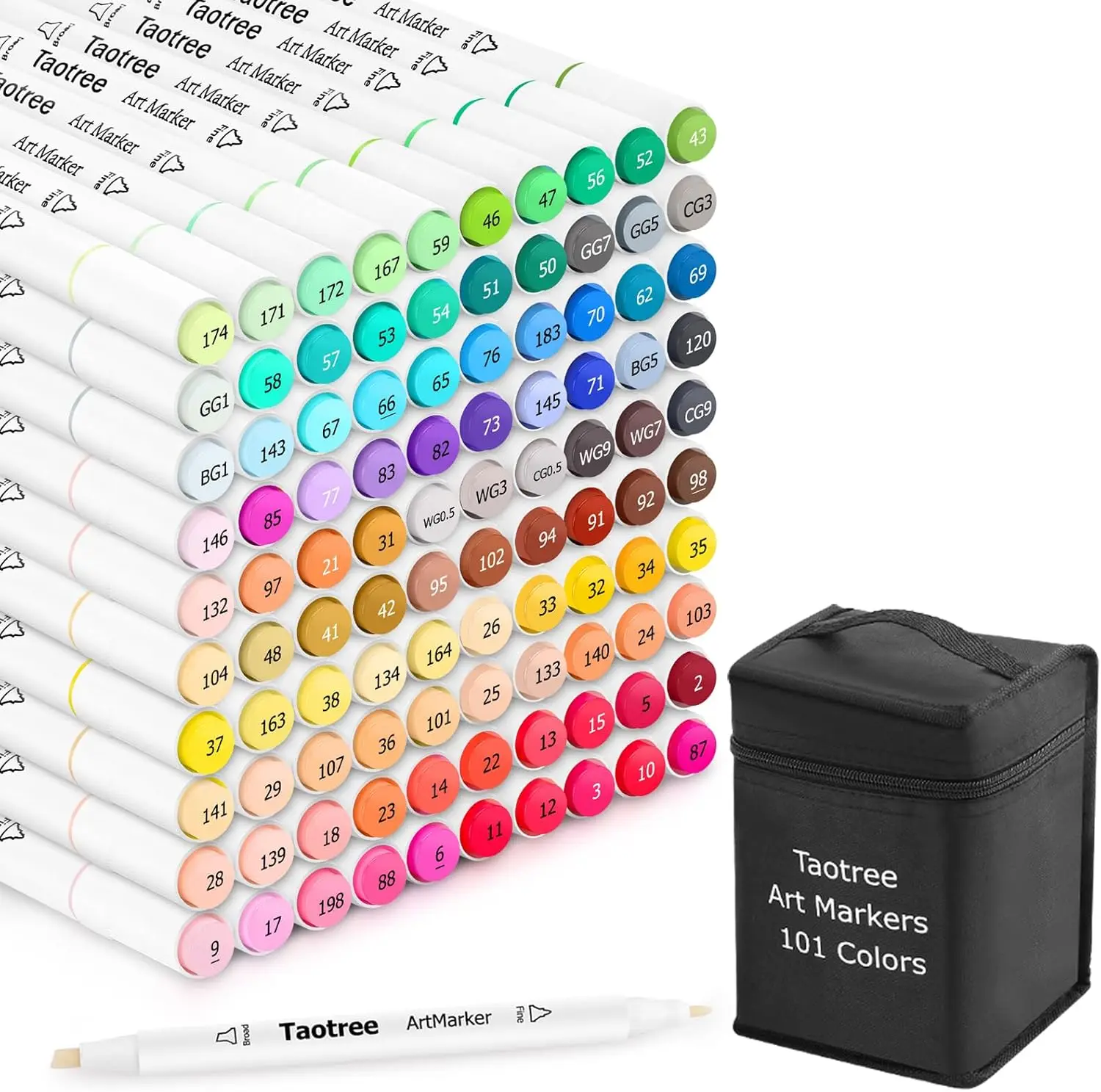 

101 Colors Alcohol Markers Set, Dual Tips Art Markers for Adult Coloring, Sketching & Drawing