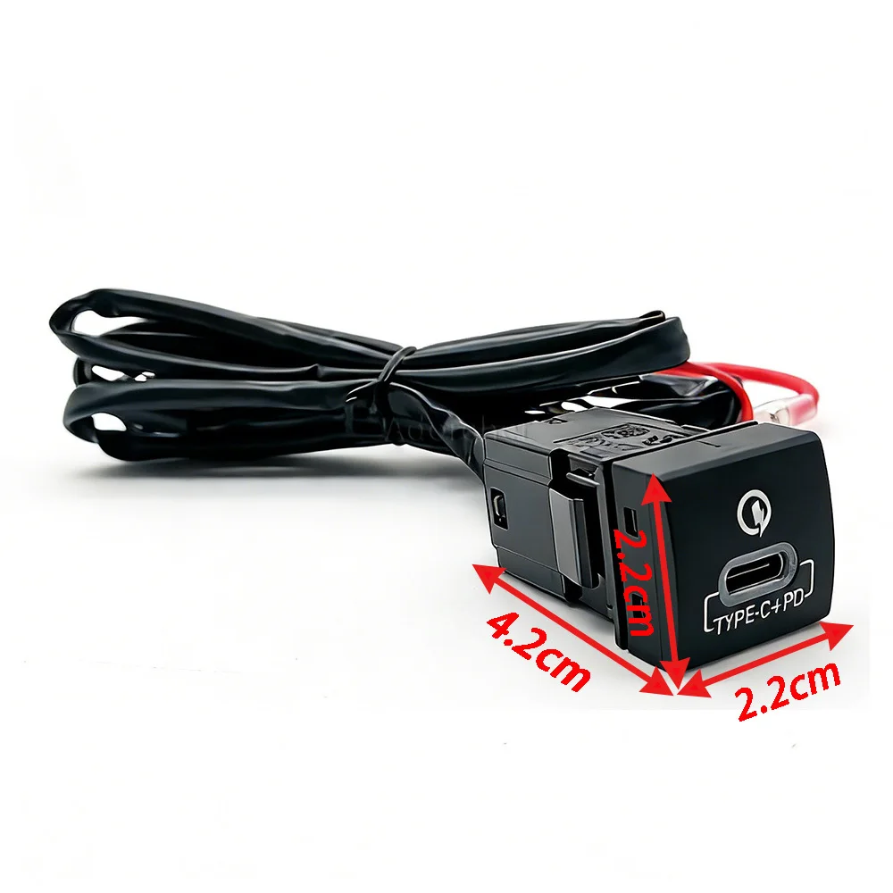 1 PC Blue LED Car Charger TYPE-C PD Socket Phone Charger Adapter Accessories Fit for Toyota Prado Corolla RAV4 Camry HIACE