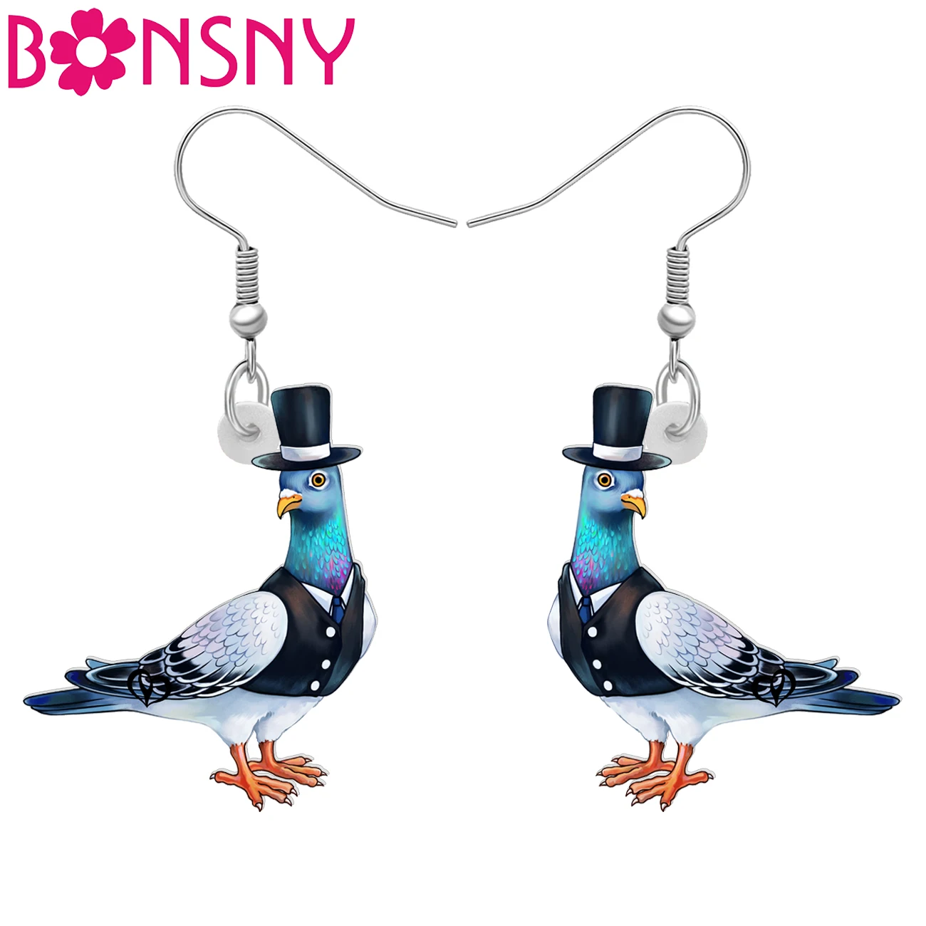 Bonsny Acrylic Gentleman Pigeon Drop Dangle Earrings Birds Animals Decorations For Women Friends Charms Gifts Fashion Jewelry