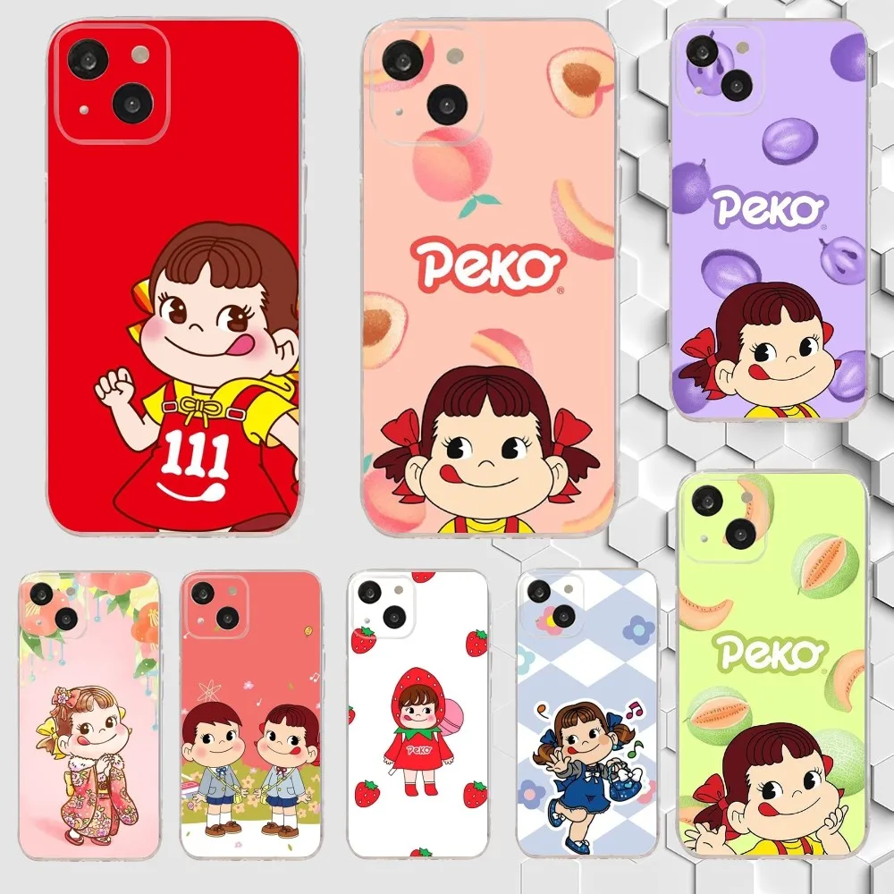 F-Fujiya Milky Peko Chan Phone Case For iPhone 15,14,13,12,11 Plus,Pro,Max,XR,XS,X,7,8 Plus,SE,Mini Transparent Silicone Soft