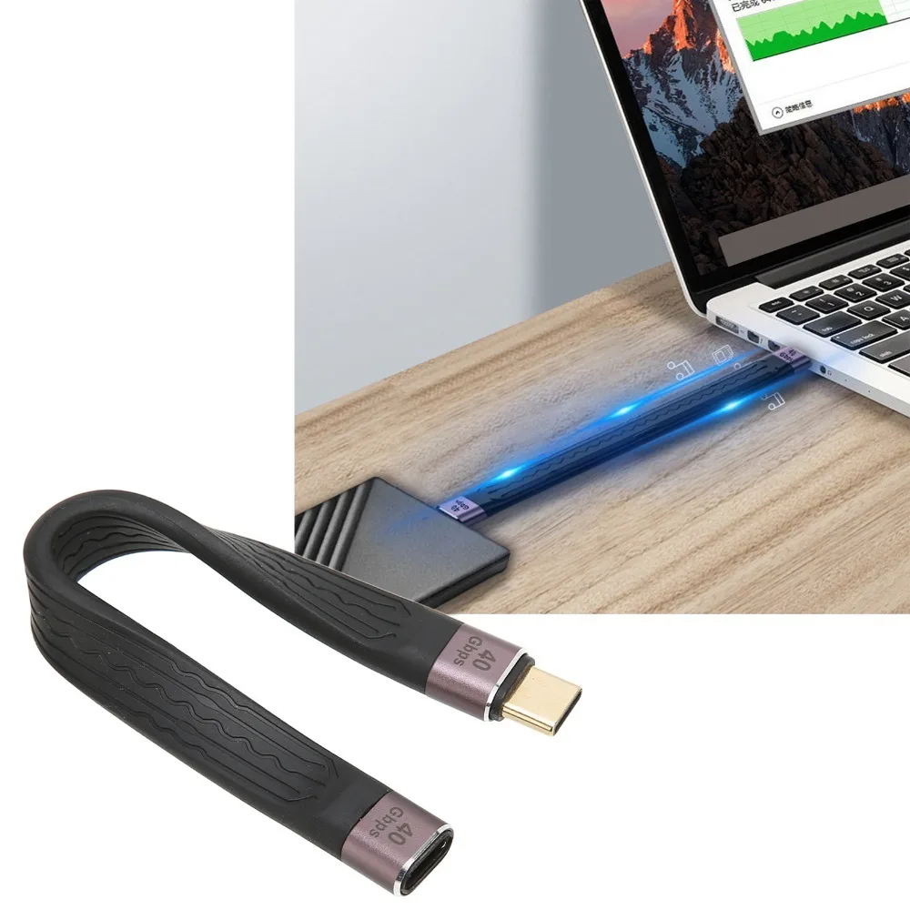Easy to Bend 40Gbps 8K Short USB C Cable PD 100W Dual Head FPC Type C Male to Type C Female 13.8cm Extension Cable Fast Charging