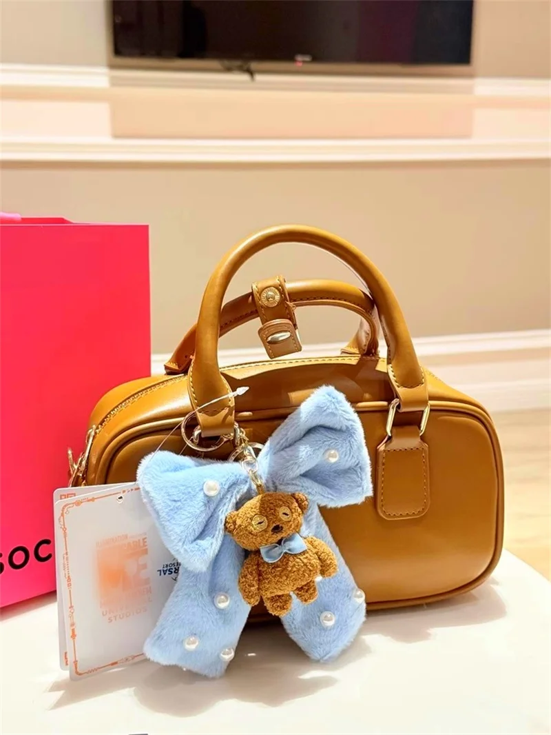 Beijing Movie Park Special Series: Large Yellow Man & Lady Tim Plush Bear Handbag with Handle and Adjustable Shoulder Strap