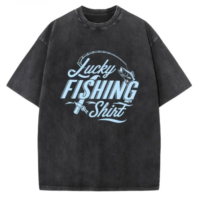 

Vintage Cotton "Lucky Fishing Shirt" T-Shirt Oversized Funny Angler Graphic Tee Fisherman Hobby Gift for Men and Women