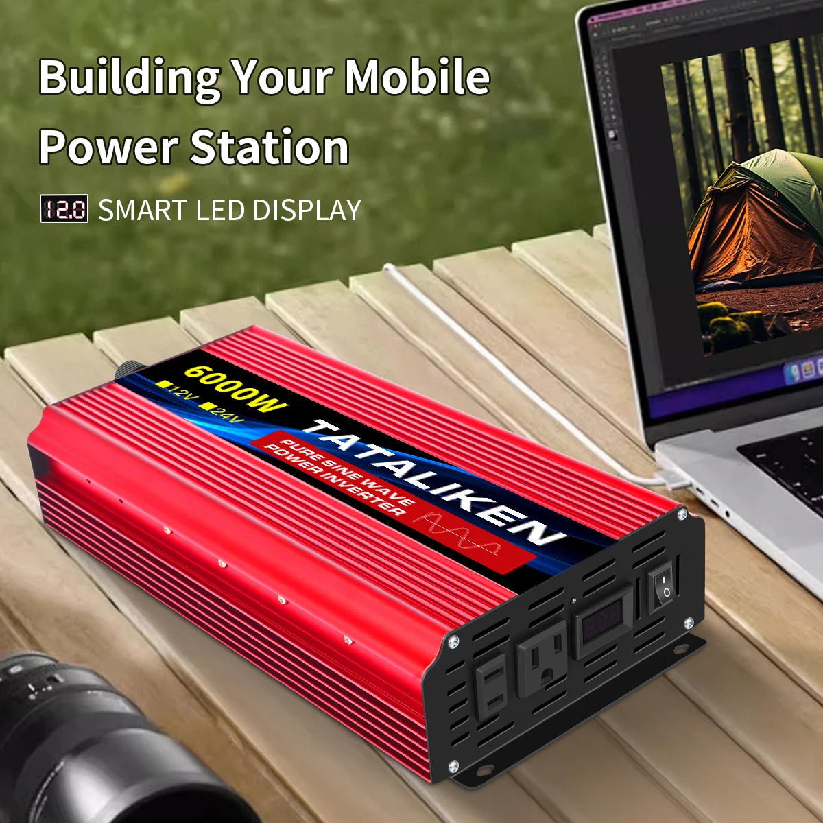 محول موجة جيبية نقية عالي الطاقة 4000-10000 واط منزلي محمول مع شاشة ديجيتال عاكس المقبس الأمريكي