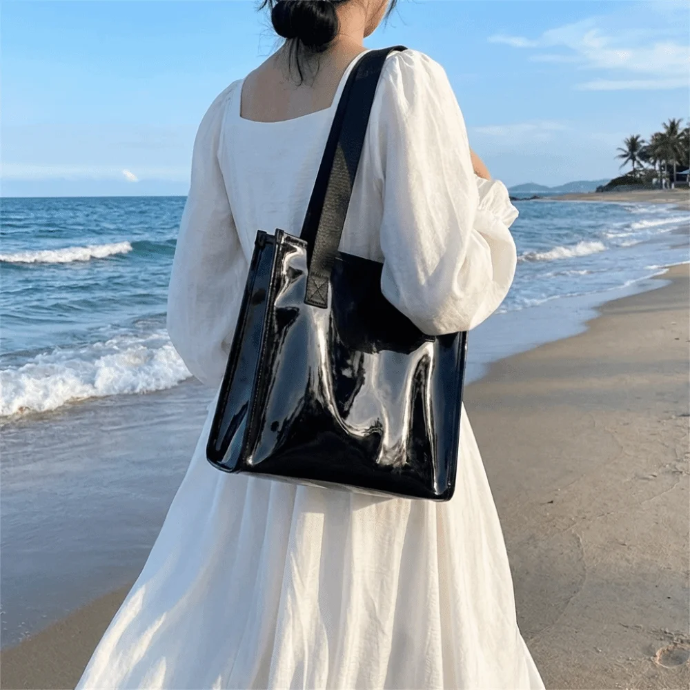 

Square Transparent Handbag Candy Color Jelly Color Waterproof Shoulder Bag Large Capacity Messenger Bag PVC Tote Bag Summer