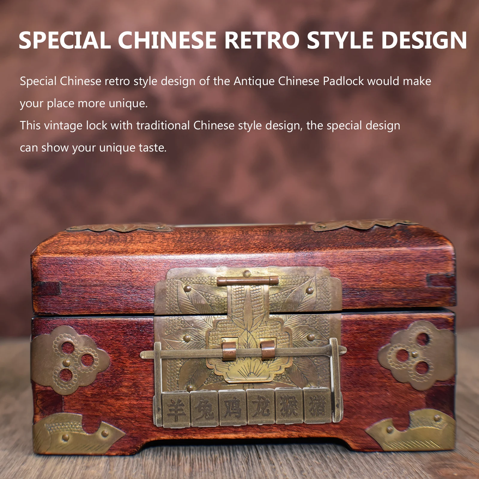

Vintage Copper Lock Padlock Zinc Alloy Combination Locks for Cabinet Drawers Retro Style Decorative Chinese Design