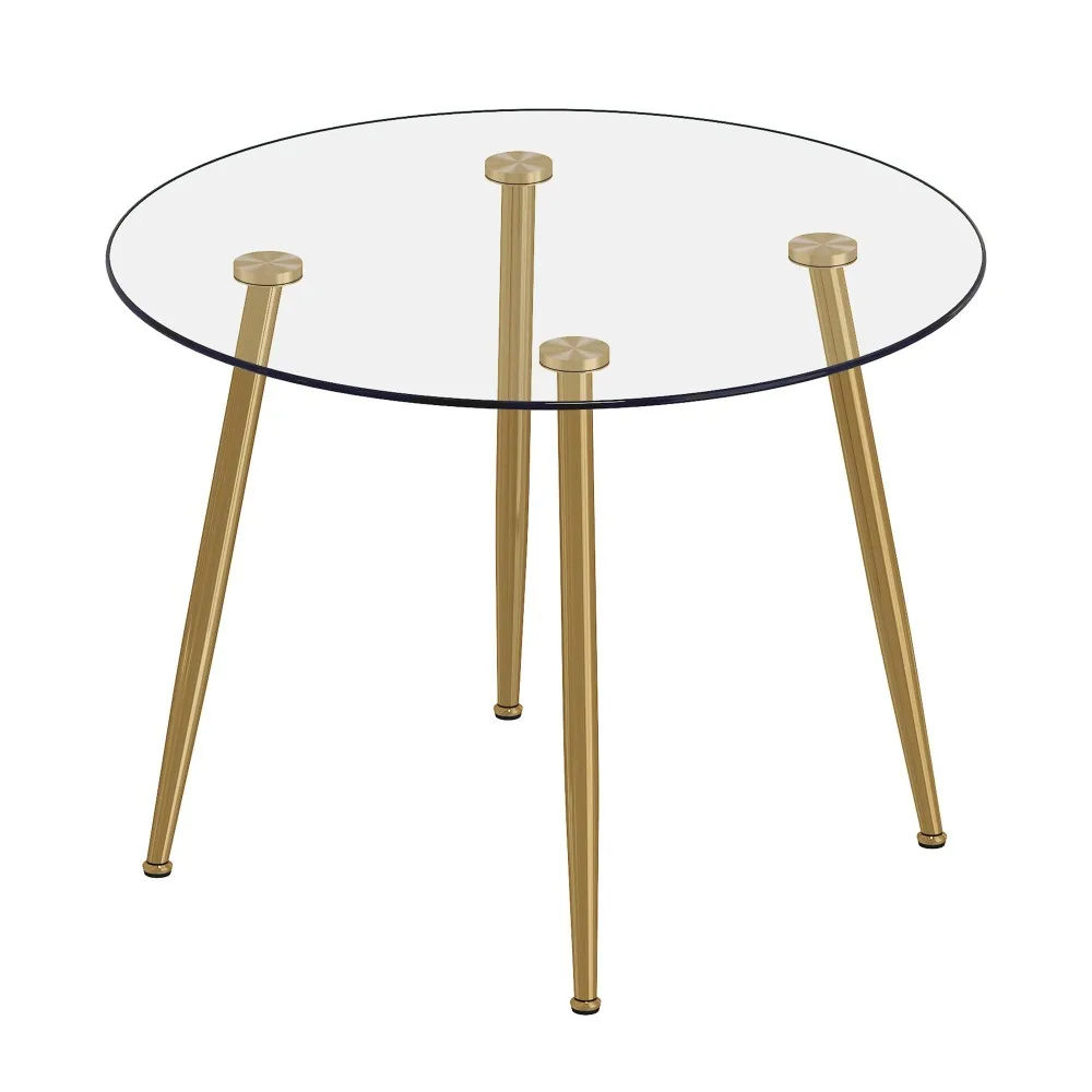 

40 Inch Round Dining Table 300LB Capacity Side Tables Tempered Glass Gold Leg Anti Slip For Restaurant Luxury Kitchen Furniture