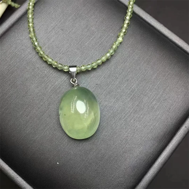 Natural Prehnite Beaded Chain Pendant Fashion Women Healing Jewelry Gemstone Crystal Charm Choker Necklace Gift 1PCS