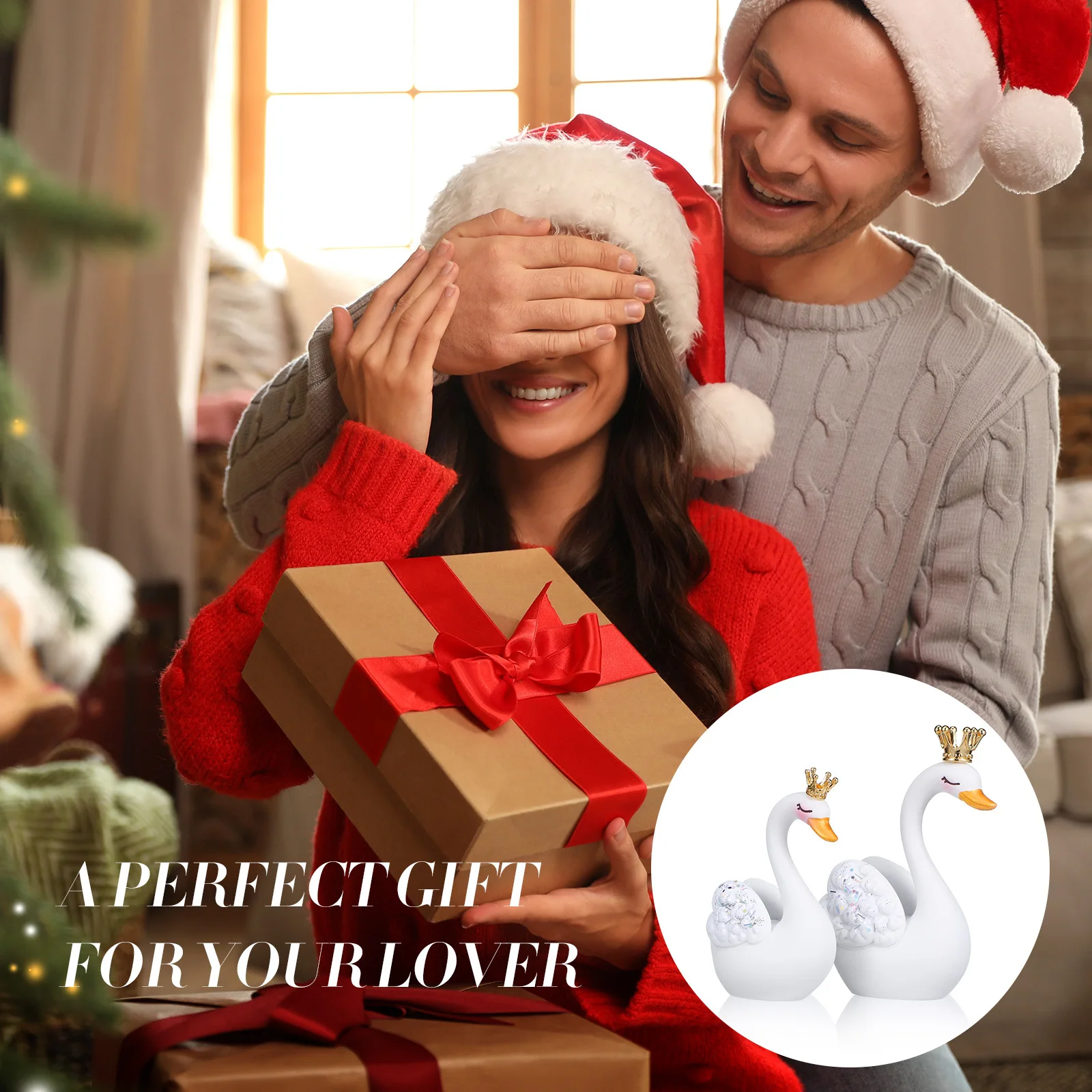 

1Pair Swan Couple Resin Decors Exquisite Texture Romantic Home Office Wedding Decoration Swan Ornament Goose Ornament