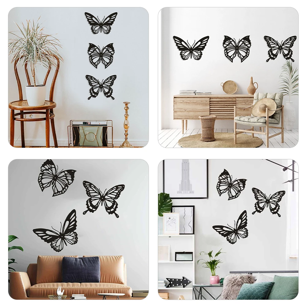 

3pcs Iron Decor Metal Craft Hanging Pendant Decoration Outdoor Art Craft Decorations For Fence Hollow Butterfly