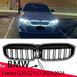LED Light New Look Car Grille Grill Front Kidney Glossy 2 Line Double Slat For BMW New 3 Series G20 G21 Facelift LCI 2023-2024