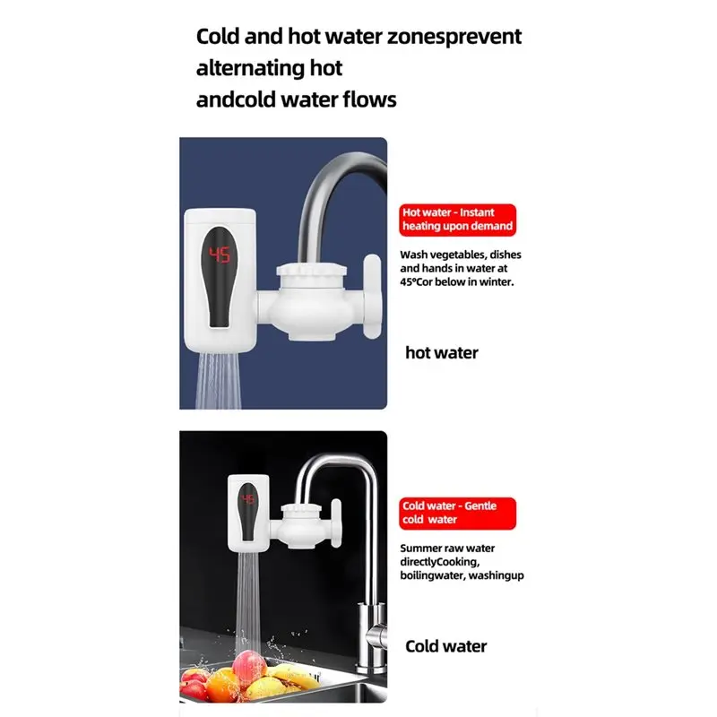 BAAO-Hot Water Heater Faucet Double Modes Swivel Faucet LED Digital Display Electric Instant Hot Cold Water Heater UK Plug