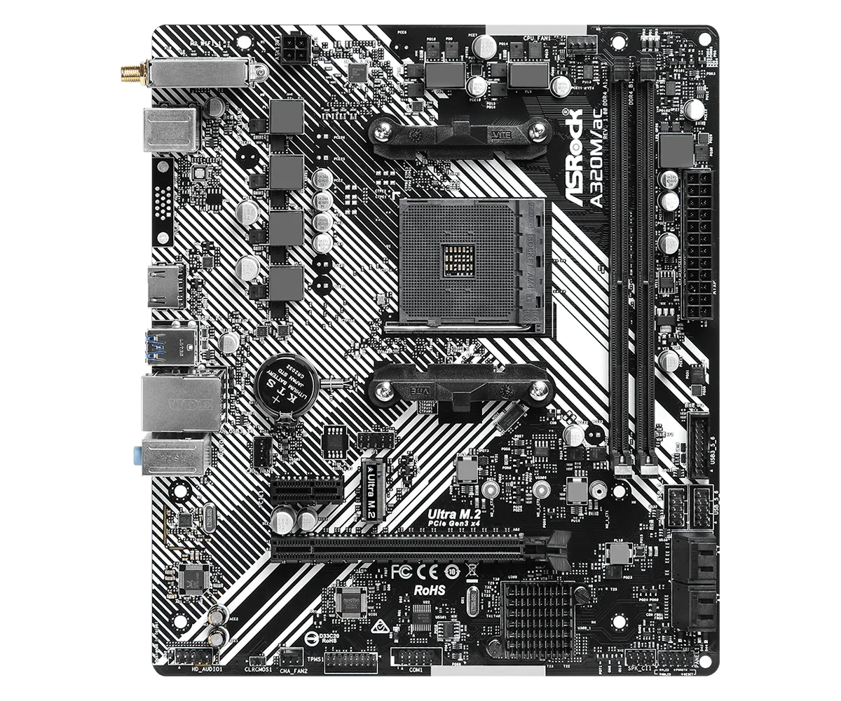 ASRock A320M 마더보드, AC 소켓, AM4 지지대 Ryzen 5 5600 5700 PRO 1200 4300G Athlon 220GE CPU M.2 DDR4 32GB 마이크로 ATX