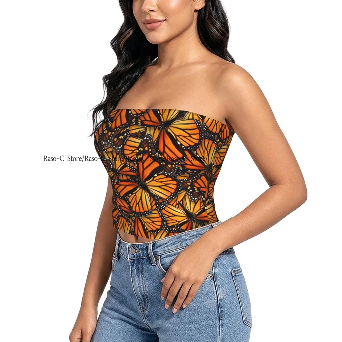 Women Shirt Summer Strapless Backless Tops Monarch Butterfly Sleeveless Vest