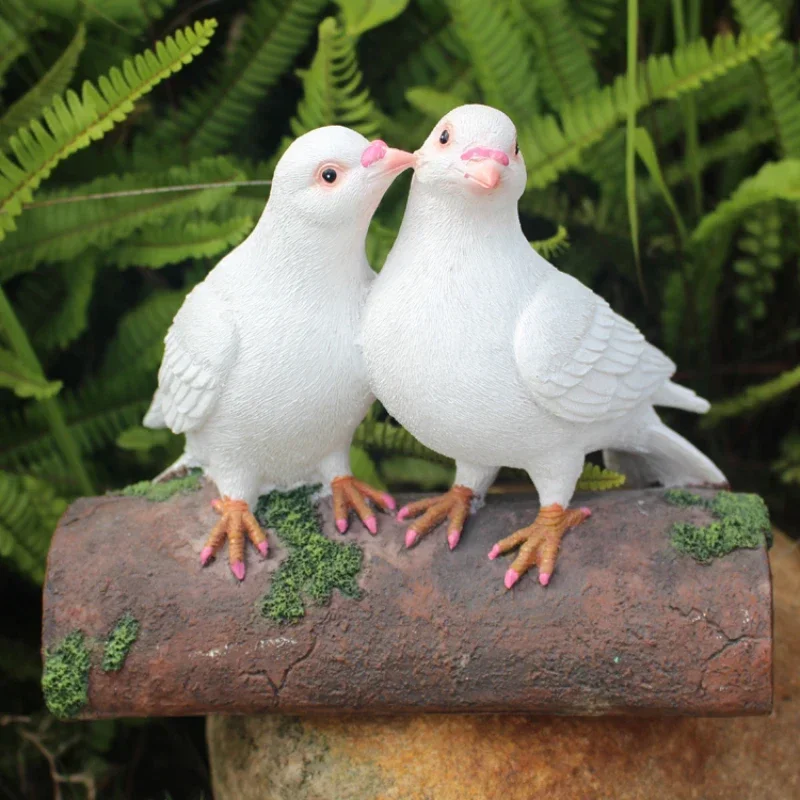 

z Artificial Pigeon Decoration Resin White Sculpture Carrier Pairs of Bird Crafts Outdoor Garden