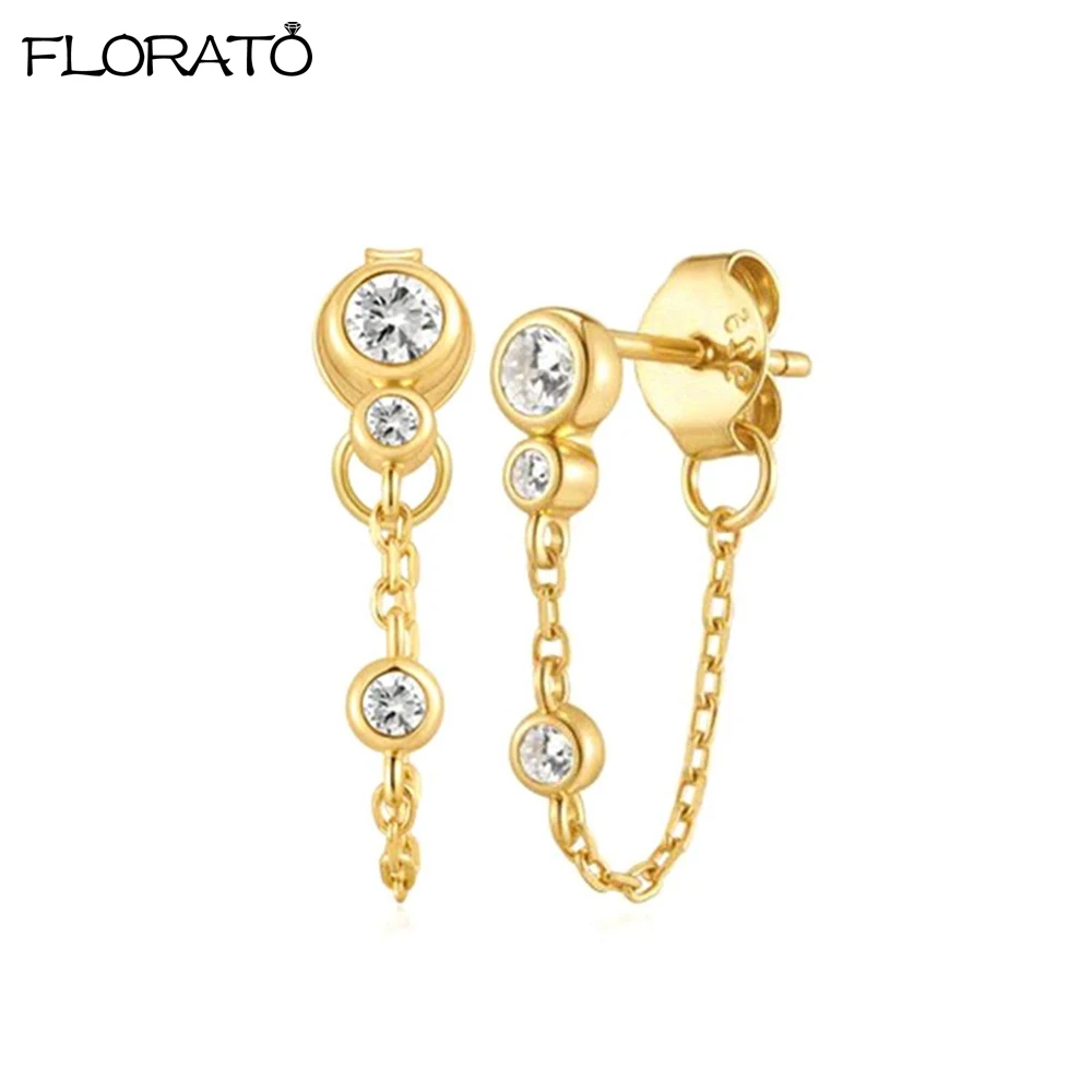 S925 Silbernadel Exquisite Zirkon-Quasten-Ketten-Ohrhänger für Damen, Modische Goldfarbene Ohrstecker, Schmuck