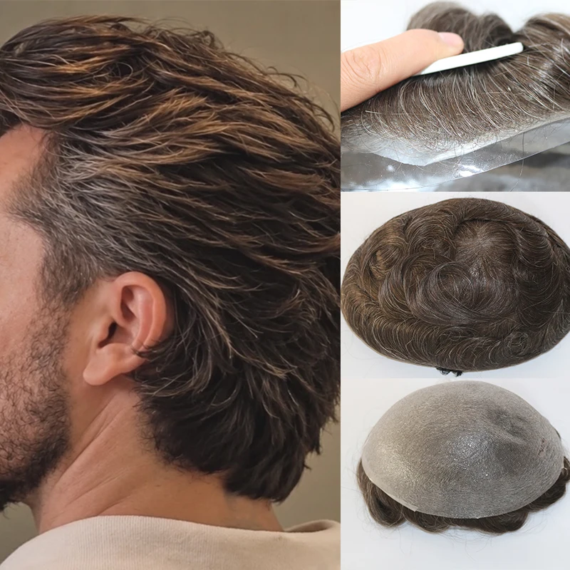 Prosthesis Male Hair Invisible Hairline Ultra Thin Skin 0.03mm Toupee Men Wig #510 Human Hair Wig Replacement System Male Wig
