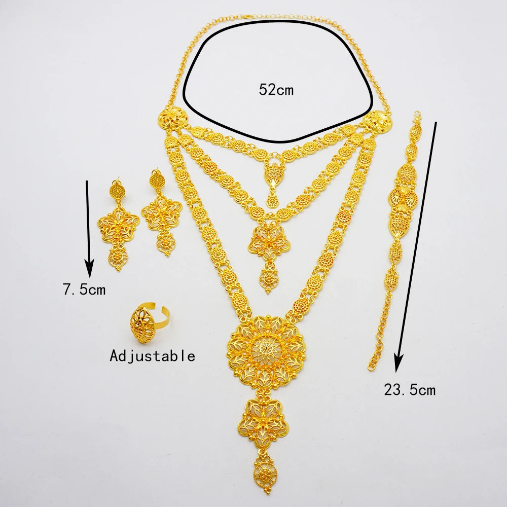 Ethiopian Style Gold Color Jewelry Sets Necklace Earrings Rings Bracelets Suitable For Newlywed Women\'s Wedding Parties