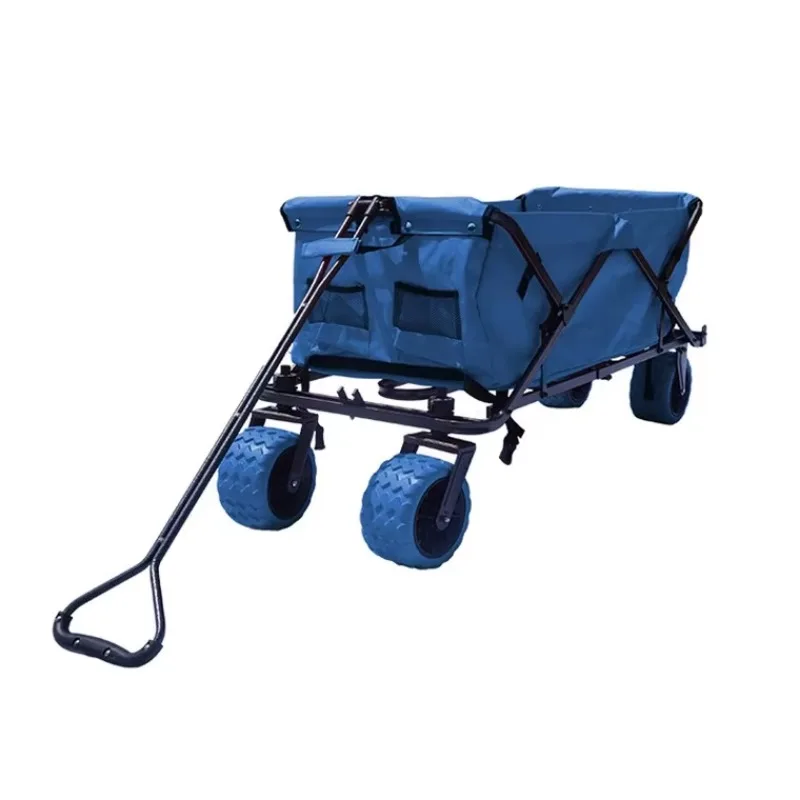 

High Capacity Blue Trolley Wheelbarrow Food Trailer Cart Retail Heavy Duty Folding Wagon Push Go Foldable Cart for Garden Use