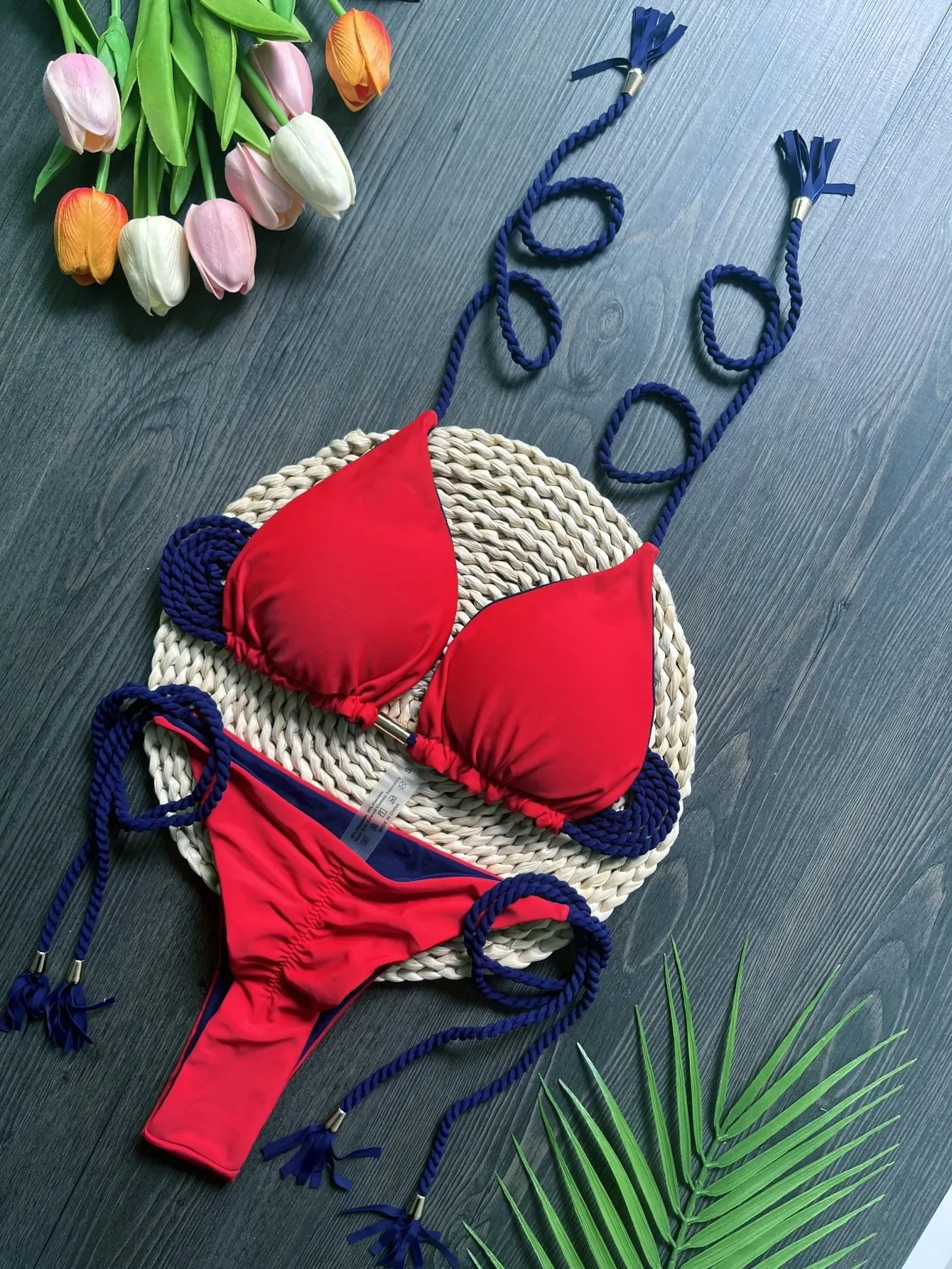 Sexy Solid color Women's Swimsuit Two-piece Triangle Swimwear Braiding rope Bikinis Set Beach Bathing Suit Brazilian Biquinis - Image 3