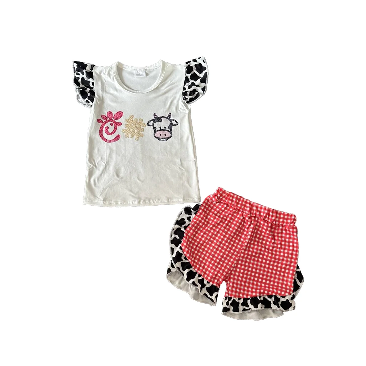 New kids animal outfits chick cow print girl boys boutique set baby romper girls dresses