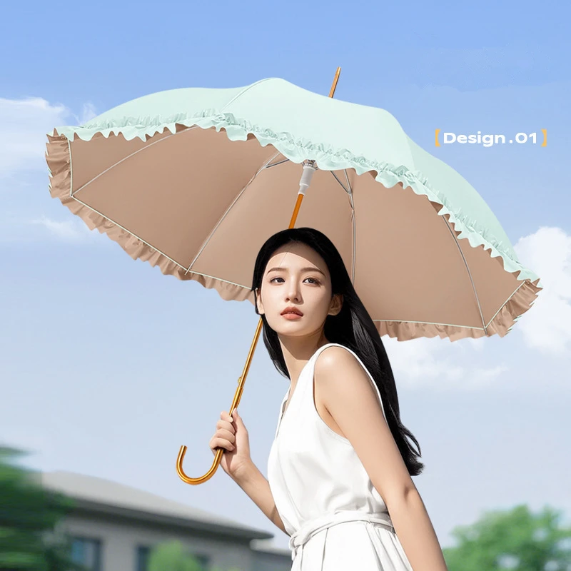

Latest Princess Sunshade UV Umbrella for Women Vintage Luxurious Outdoor Color Coating Long Handle Umbrella