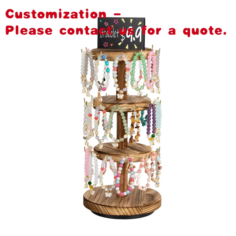 custom.3 Tier Wooden Fancy Floor Rotating Jewelry Display Island Rotating Tower Wooden Jewelry Tree Stand Bracelets
