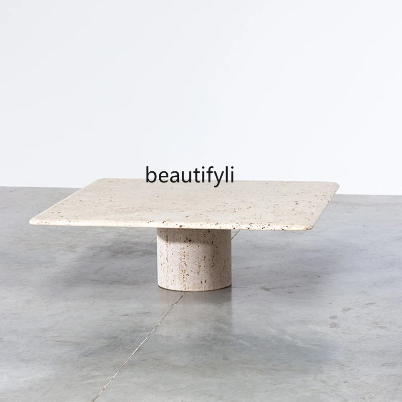 

Natural travertine marble coffee table, simple modern model room living room, light luxury creative custom furniture