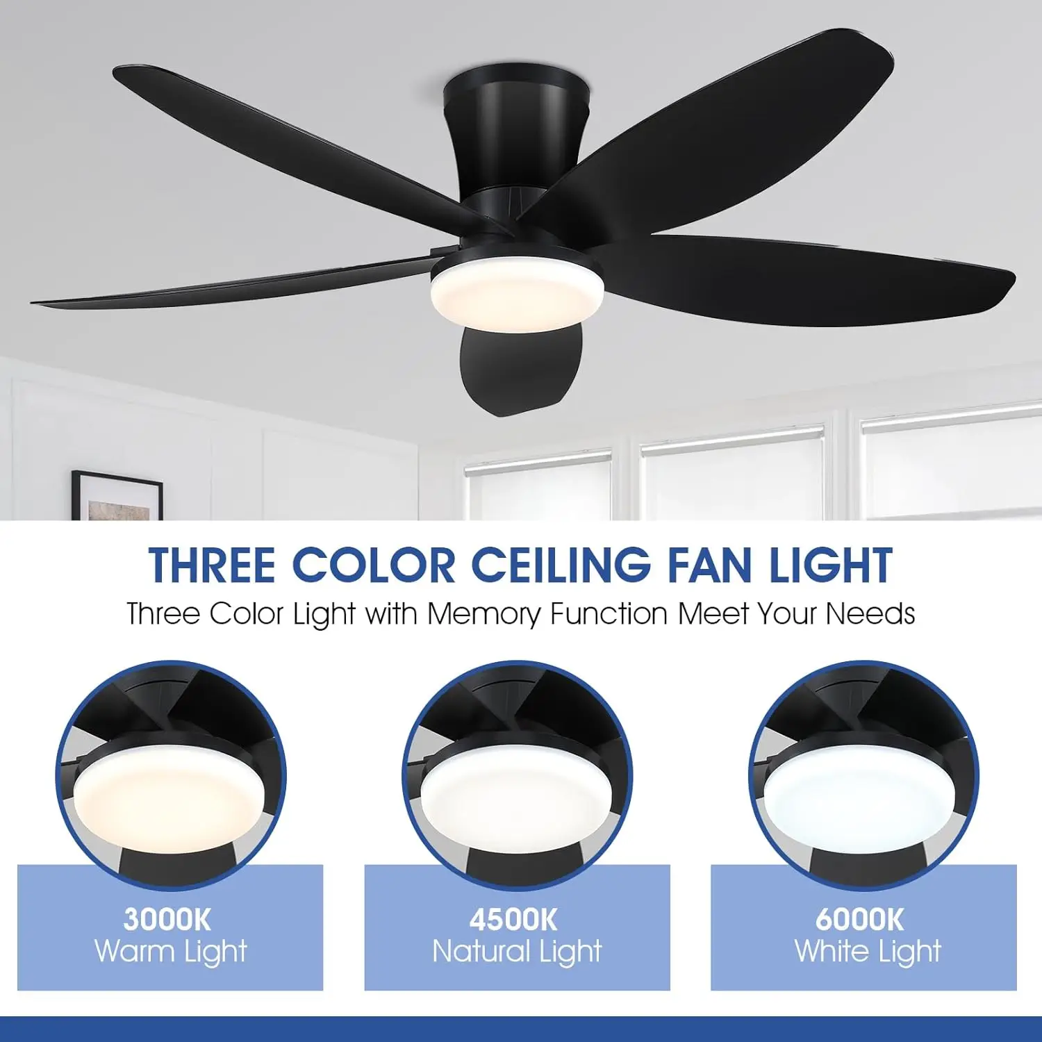 42"" Ceiling Fans With Lights-Low Profile Ceiling Fan With Light And Remote/App Control,Flush Mount,Dc Reversible,Led Dimmable